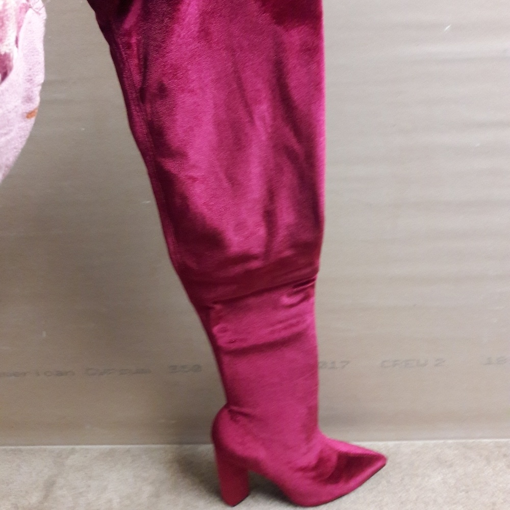 New Burgundy Over the Knee Velour Boots Size 6